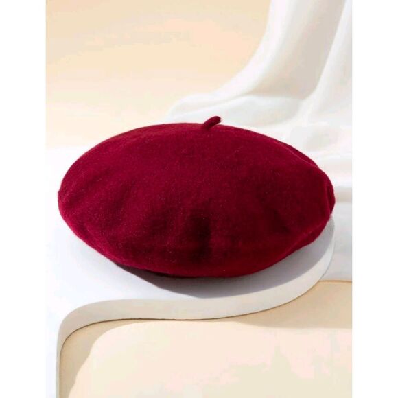 Ladies French Burgundy Beret Hat Cap - Picture 3 of 7